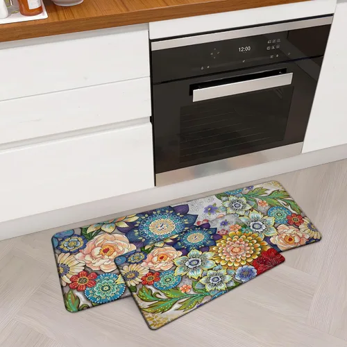 Miniatura 14 de Alfombras de Cocina Florales para Suelo de 2 Piezas con Flores Alfombras de Cocina Anti Fatiga Antideslizantes Acolchadas Cómodas para Estar de Pie