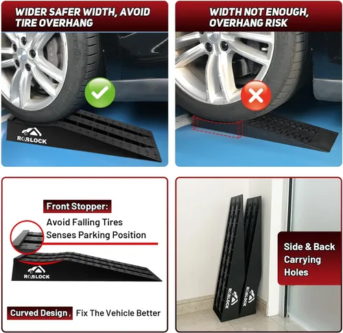 Miniatura 4 de ROBLOCK Rampas de coche resistentes para cambios de aceite y soporte de gato, rampas portátiles de bajo perfil para auto para elevación alta, rampas