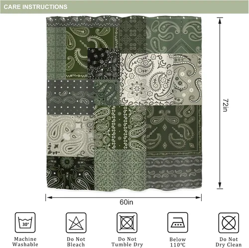 Miniatura 5 de Riyidecor Cortina de ducha con estampado floral de cachemira bohemia para decoración de baño, 60 pulgadas de ancho x 72 pulgadas de alto, retazos