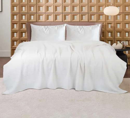 Miniatura 4 de Bed Bath & Home - Manta de 100% algodón, ligera y transpirable, buena para todas las estaciones, suave y acogedora. Blanco