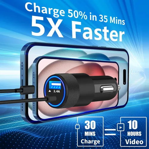 Miniatura 3 de [Certificado MFi de Apple] Cargador de automóvil para iPhone 17, encendedor de cigarrillos USB BARMASO 4.8A Cargador rápido USB-C Carplay