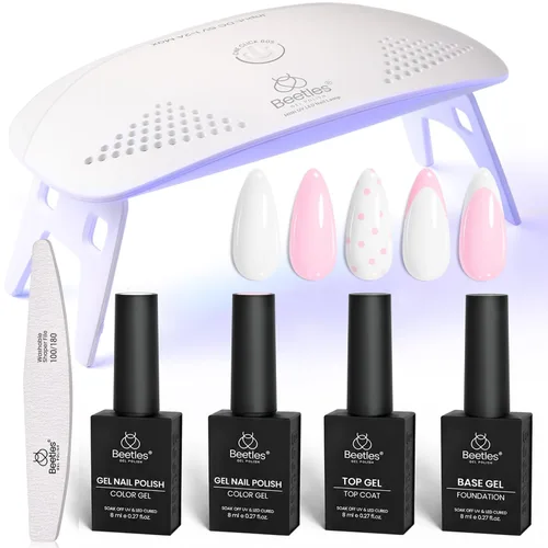 Miniatura 12 de Kit de esmalte de uñas en gel negro de Beetles con luz UV, juego de 5 esmaltes de uñas en gel con base y capa superior y lima de uñas
