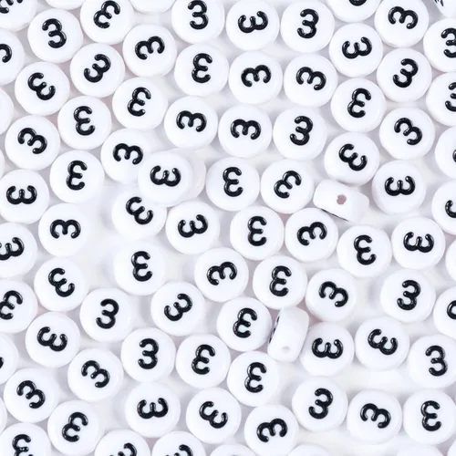 Miniatura 17 de 1400 cuentas redondas blancas y negras para pulseras, cuentas digitales de símbolo matemático del 0 al 9, juego de cuentas acrílicas de número