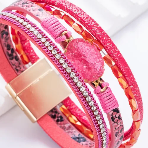 Miniatura 65 de FANCY SHINY - Pulsera de cuero estilo bohemio, pulsera de cuentas de cristal con cierre magnético, regalos de joyería para mujer