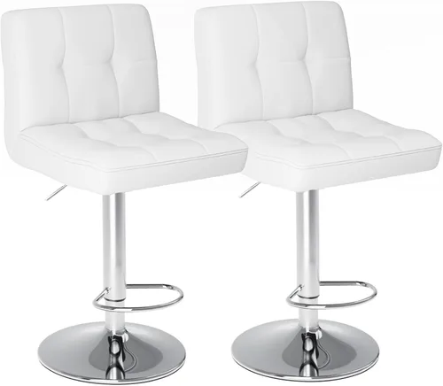 Sweetcrispy Juego de 2 taburetes de bar de piel sintética ajustables sin brazos, taburetes de bar giratorios hidráulicos para encimera de cocina,