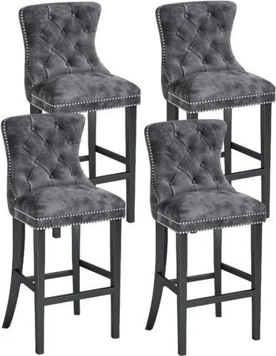 Miniatura 12 de Recaceik Juego de 2 taburetes de bar de altura de mostrador, modernos taburetes de bar de terciopelo con respaldo, taburetes de bar tapizados de 27