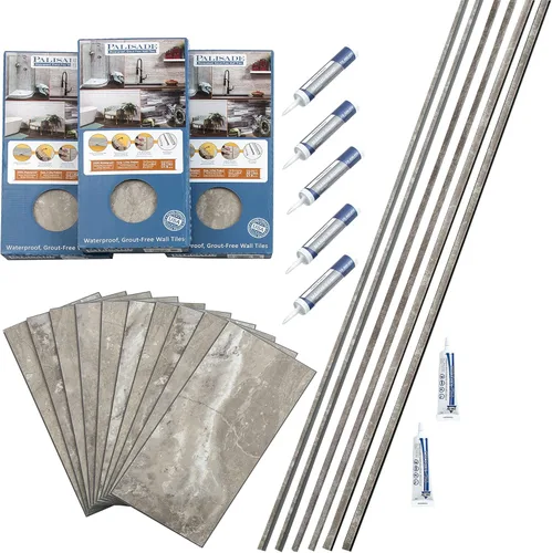 Miniatura 28 de Palisade Kit de azulejos de vinilo entrelazados impermeables para ducha y bañera en mármol Carrara de 23.2 x 11.1 pulgadas Mármol de Carrara