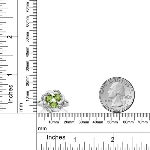 Miniatura 73 de Gem Stone King Flower Blossom Gemstone Birthstone Ring in 925 Sterling Silver 3-Stone Oval 6X4MM with Sparkling Accents Wedding Anniversary