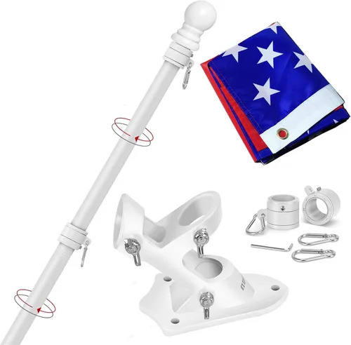 Miniatura 8 de Yeesun Mástil de bandera para casa con bandera estadounidense de 3 x 5, montaje en pared de 6 pies con soporte para porche del hogar, decoración al
