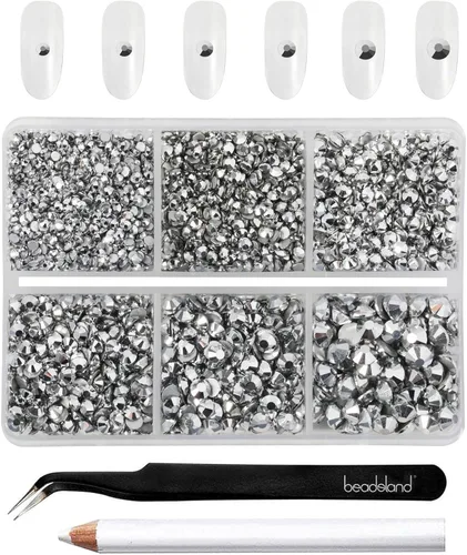 Miniatura 29 de BEADSLAND 4300 piezas de diamantes de imitación con parte plana, diamantes de imitación transparentes para uñas, gemas de cristal redondas