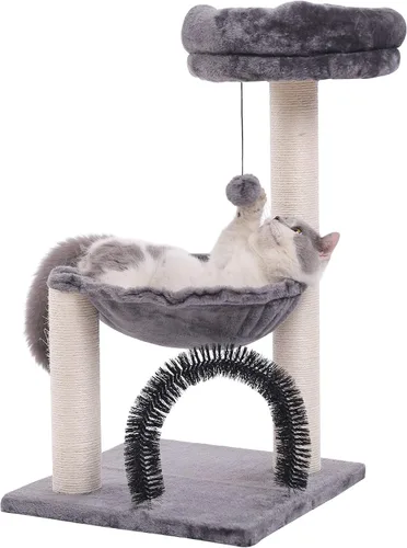 Miniatura 7 de HOOPET Torre de árbol para gatos de interior, árbol para gatos de varios niveles de 27.8 pulgadas con postes rascadores, cesta de felpa y percha