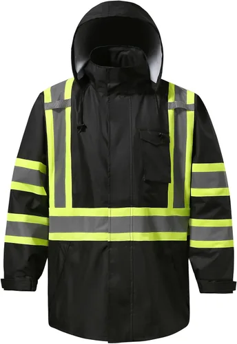 Miniatura 20 de Chaquetas de lluvia reflectantes para hombre impermeables, abrigo de seguridad Hi Vis con tiras reflectantes, chaquetas de lluvia de alta Naranja02