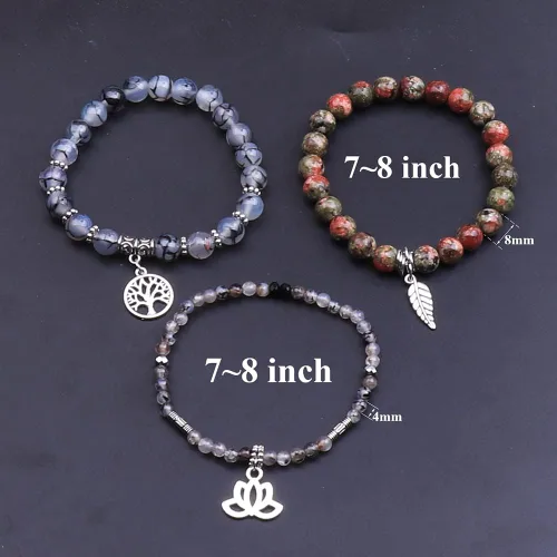 Miniatura 2 de UEUC - Pulseras Reiki, apilables, de piedras curativas, cristales, con dije del árbol de la vida, yoga y hoja de loto, contra la ansiedad