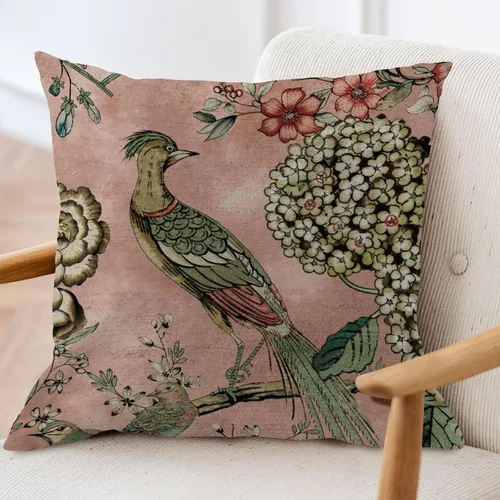 Miniatura 3 de ArogGeld Fundas de almohada de granja de camelia y pavo real, color rosa, rubor, chinoiserie, pájaro, blanco, lino, funda de cojín chinoiserie