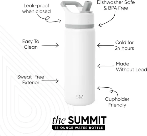 Miniatura 2 de Simple Modern botella de agua reutilizable con tapa con pajilla, para niños, termo de acero inoxidable con aislamiento al vacío, para la escuela