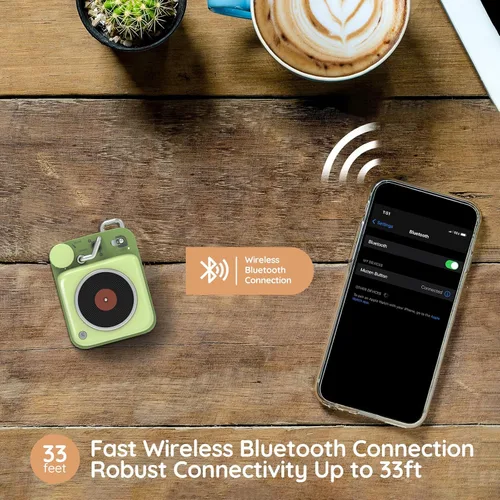 Miniatura 7 de Mini altavoz Bluetooth portátil Muzen, botón pequeño, lindo, retro, inalámbrico, de metal, con volumen alto, gran sonido y cordón portátil y bolsa