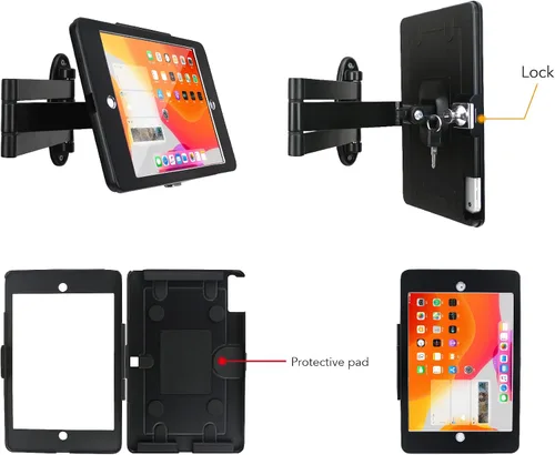 Miniatura 3 de Soporte de pared para tableta con pliegue para iPad de 10.2 pulgadas (9ª, 8ª, 7ª generación), brazo giratorio ajustable con bloqueo de seguridad