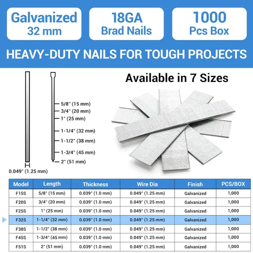 Miniatura 2 de meite Clavos Brad de calibre 18, clavos Brad de 1-1/4 pulgadas, 18GA, galvanizados, pequeños acabados, para pistola neumática, eléctrica