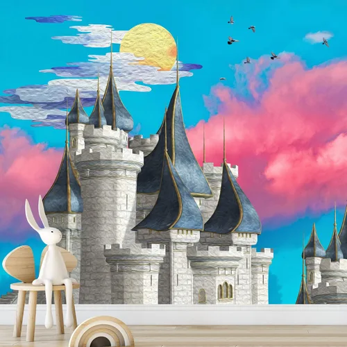 Miniatura 21 de IDEA4WALL Adhesivo mural removible para pared, cielo azul, castillo mágico místico, fantasía y ciencia ficción, arquitectura, fotografía, arte