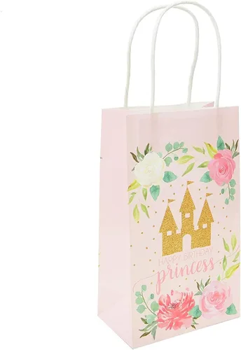 Miniatura 6 de BLUE PANDA Bolsas de regalo de papel de castillo de princesa rosa para fiesta de cumpleaños (9 x 5.3 pulgadas, 24 piezas)