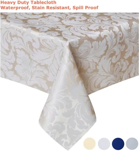 Miniatura 8 de Tektrum Mantel rectangular de damasco jacquard de 60 x 102 pulgadas, resistente al agua, a prueba de derrames, resistente a las manchas, sin
