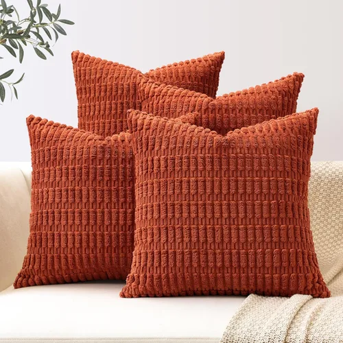 Miniatura 21 de OTOSTAR Juego de 4 fundas de almohada decorativas de pana suave de 16 x 16 pulgadas, fundas de almohada cuadradas a rayas bohemias para decoración