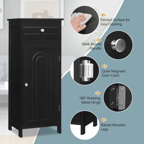 Miniatura 7 de LDAILY Armario de piso de baño, gabinete de almacenamiento de piso de una sola puerta con cajón grande y 2 estantes ajustables, unidad organizadora