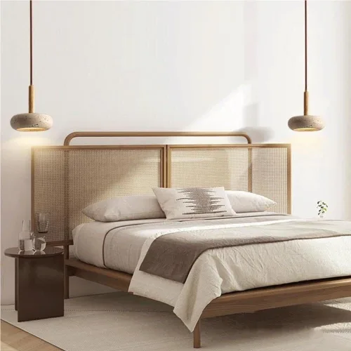 Miniatura 3 de Lámpara colgante japonesa Wabi-Sabi 3000K luz cálida LED lámpara colgante vintage amarillo travertino lámpara colgante con detalles de madera