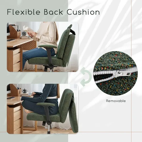 Miniatura 6 de HOMREST Silla cruzada con brazos y ruedas, silla de oficina de patas cruzadas de tamaño grande con asiento extra ancho y cojín de respaldo flexible