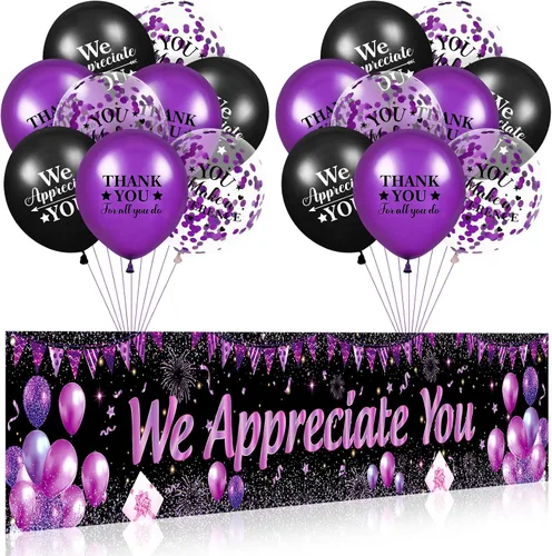 Miniatura 14 de Decoraciones We Appreciate You Letrero de Jardín Negro Dorado We Appreciate You con 18 Globos Letrero Gracias por Todo lo que Haces Regalos