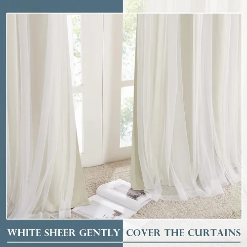 Miniatura 7 de PONY DANCE Cortinas de Doble Capa - Cortinas Opacas de 63 Pulgadas de Largo, Diseño con Ojales en la Parte Superior, Paneles Transparentes Blancos