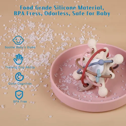 Miniatura 4 de Juguete mordedor para bebés de más de 3 meses, juguetes de dentición de silicona para bebés, juguete de sonajero sensorial para encías doloridas