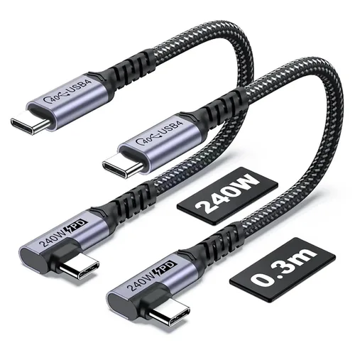 Miniatura 14 de Cable USB C corto de 100W 3.1 ángulo recto [1.5 pies, 2 paquetes], carga rápida de 5A, cables con chip E-Marker de datos de alta velocidad 10Gbps