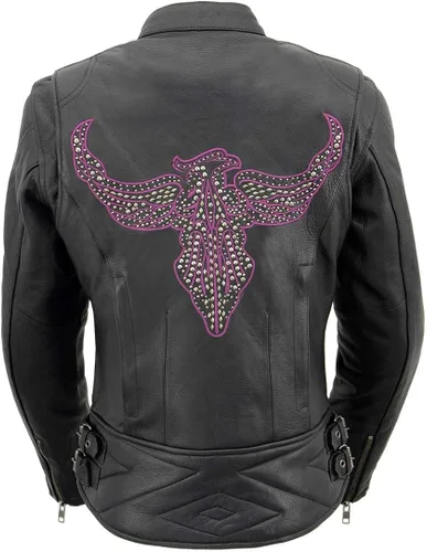 Miniatura 12 de Milwaukee Leather MLL2570 Chaqueta de Cuero para Motocicleta Negra 'Phoenix Embroidered' para Mujer Negro