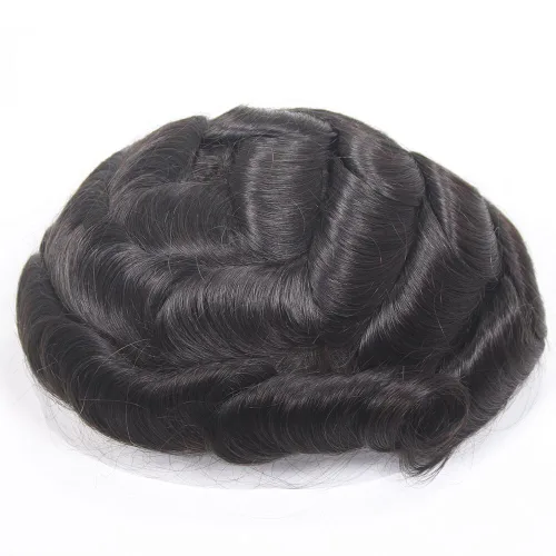 Miniatura 21 de Voloria Toupee para hombre ultra fina piel PU hombres postizo europeo virgen cabello humano reemplazo piezas 10x8inch 7 color marrón claro