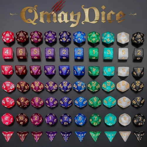 Miniatura 2 de QMay Juego de dados DND 10x7 (70 piezas) Dados poliédricos para mazmorras y dragones D&D RPG MTG Juegos de rol con 1 bolsa con cordón