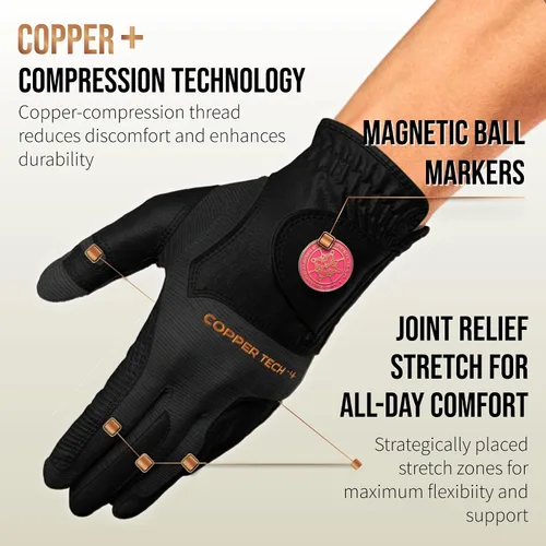 Miniatura 2 de Copper Tech Plus Ladies Golf Gloves Women (2nd Gen) Copper Compression Joint Support with Flexible & Comfortable Fit Tacky Silicone Pad