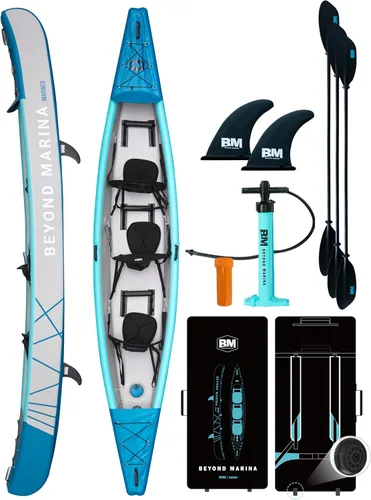 BEYOND MARINA Inflatable Kayak 1 & 2 & 3 Person Adult- Full Drop Stitch Kayak with Aluminum Paddles, Seats, Footrests, Pump, Fins