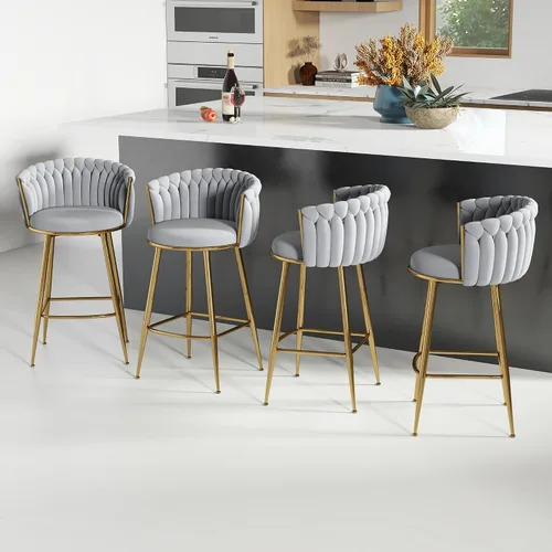 Miniatura 13 de ABET Taburete de Bar Dorado 1UN, Taburetes Giratorios de Terciopelo, Taburetes de Altura Ajustable con Respaldo Tejido, Taburetes de Cocina Modernos