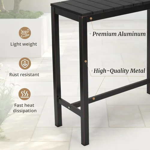 Miniatura 6 de Cozyman Juego de mesa y sillas de altura de barra al aire libre, 3 piezas con parte superior negra y patas de bronce para patio con mesa superior