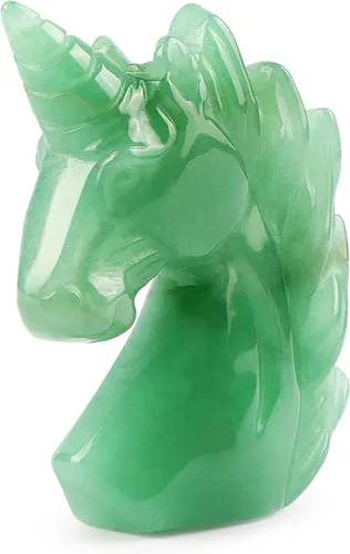 Artistone Figuras de piedra de unicornio de jade de aventurina verde de 2 pulgadas talladas a mano, adorno de unicornio de cristal, símbolo de