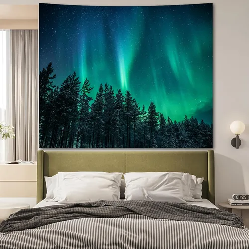 Miniatura 7 de Apdidl Tapiz de pared de bosque para dormitorio, estético, naturaleza, espacio exterior, galaxia, noche estrellada, tapiz para colgar en la pared
