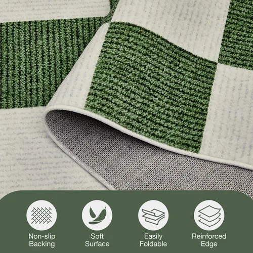 Miniatura 8 de Alfombra Lavable 5x7 de Cuadros, Alfombra de Área Verde y Blanca, Alfombras Grandes Boho para Sala de Estar, Alfombra de Bajo Pilo Ligera para Verde