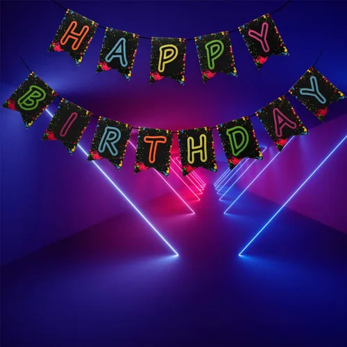 Miniatura 2 de Decoración de cartel de feliz cumpleaños para fiesta brillante (ya montado), pancarta de cumpleaños de los años 80, decoraciones de fiesta que