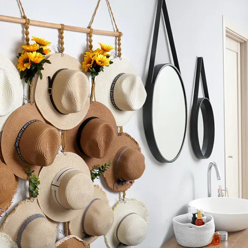 Miniatura 8 de Organizador de Sombreros de Macramé para Pared 15 Clips 31x53 Pulgadas Colgadores Grandes Exhibidor para Sombreros Fedora para Soporte de Sombreros