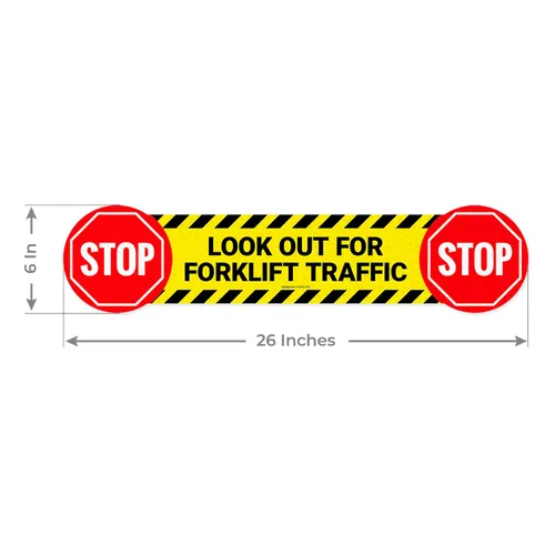 Miniatura 2 de Calcomanía de suelo con texto en inglés "Stop Look Out for Forklift Traffic", 26 x 6 pulgadas, adhesivo antideslizante, fabricado en Estados Unidos