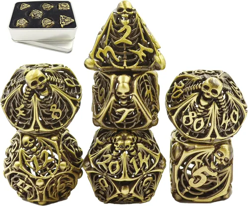 Miniatura 12 de Juego de dados de metal DND Dungeons and Dragon, juego de dados huecos poliédricos de dragón mágico de 7 piezas con caja de metal de regalo