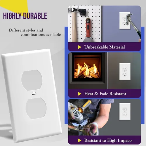 Miniatura 4 de ENERLITES Placa de pared de salida de receptáculo dúplex de tamaño mediano, placas de cubiertas de toma de corriente, tamaño medio de 1 banda, 4.88