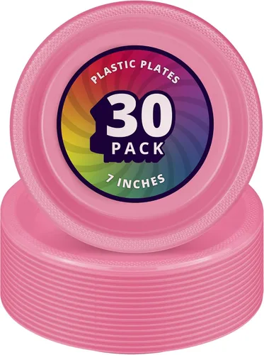 Miniatura 16 de DecorRack 30 platos pequeños de plástico, resistentes de 7 pulgadas, desechables para fiestas de cumpleaños de niños, platos de postre para tartas