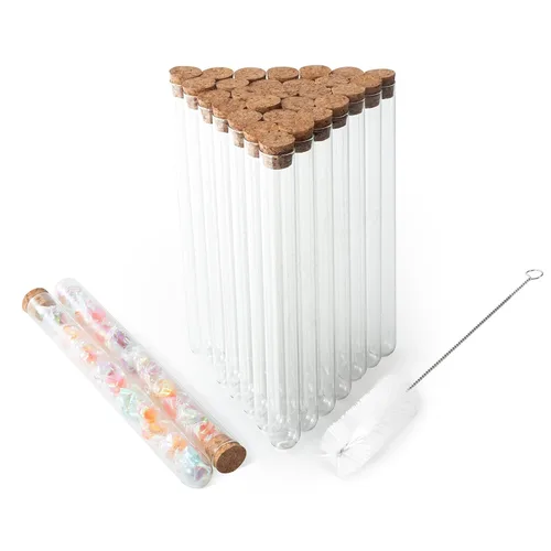 Miniatura 12 de 50 tubos de ensayo de vidrio transparente de 0.5 fl oz (0.512 x 3.937 in) con tapones de corcho y 1 estante de tubos de plástico de 50 agujeros